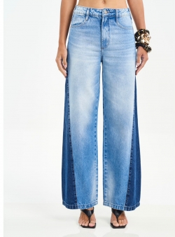 CALÇA JEANS FEMININA WIDE LEG JULIETTE BICOLOR COLCCI REF 20116058