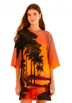 VESTIDO T-SHIRT BIG MIRANTE LARANJA FARM REF 356972