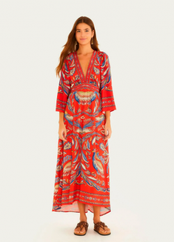 VESTIDO LONGO ESTAMPADO SONHO DE PAVÃO FARM REF 356084