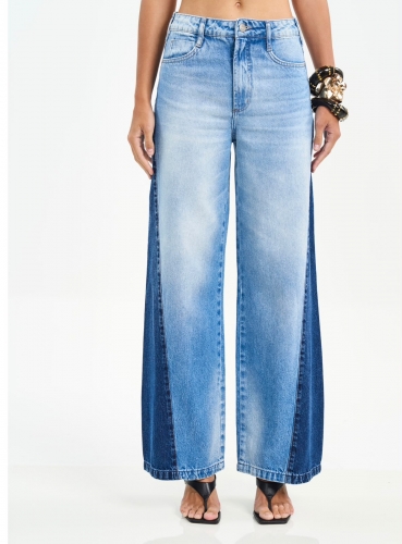 CALÇA JEANS FEMININA WIDE LEG JULIETTE BICOLOR COLCCI REF 20116058