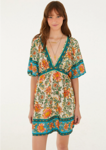 VESTIDO CURTO ESTAMPADO JARDIM BOHO FARM REF 370714